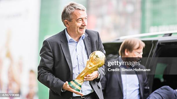 President Wolfgang Niersbach arrives prior to the DFB Ehrenrunde Kick-Off event on May 26, 2015 in Frankfurt am Main, Germany.