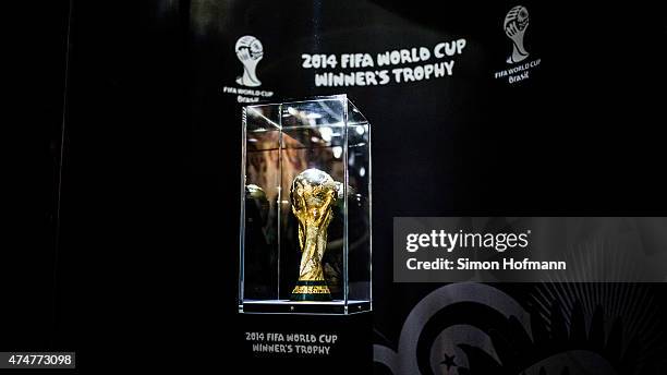 General view of the 2014 FIFA world cup winner's trophy during the DFB Ehrenrunde Kick-Off Event on May 26, 2015 in Frankfurt am Main, Germany.