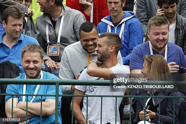 France's France's Jo-Wilfried Tsonga attends the men's first round Poland's Jerzy Janowicz vs France's Maxime Hamou of the Roland Garros 2015 French...