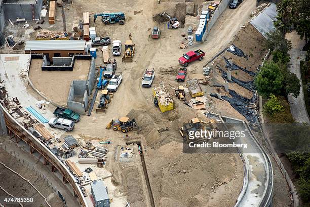 Construction continues at a home being built by Nile Niami, a film producer and speculative residential developer, in this aerial photograph taken in...