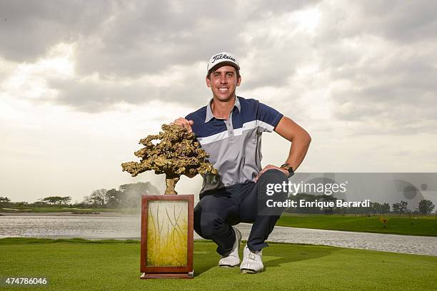 Rodolfo Cazaubon of Mexico poses with the trophy after winning the Lexus Panama Classic presented by World Jewelry Hub at Buenaventura Golf Club on...