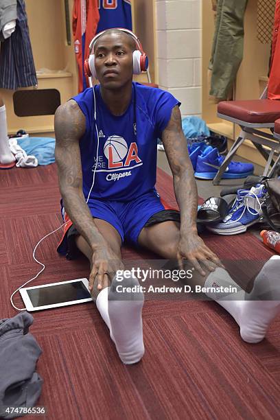 Jamal Crawford of the Los Angeles Clippers gets ready before Game Seven of the Western Conference Semifinals against the Houston Rockets during the...