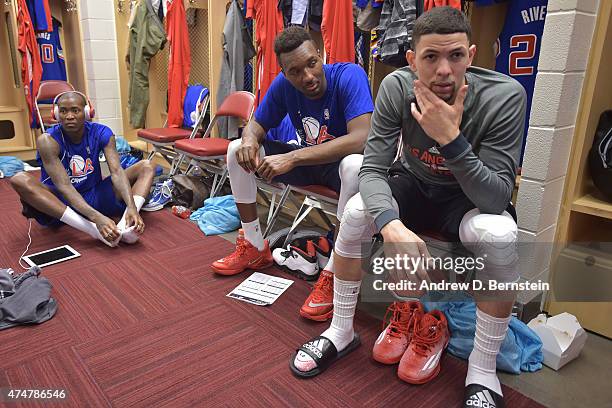 Austin Rivers of the Los Angeles Clippers gets ready before Game Seven of the Western Conference Semifinals against the Houston Rockets during the...
