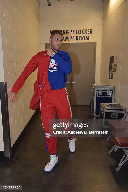 Blake Griffin of the Los Angeles Clippers runs out before Game Seven of the Western Conference Semifinals against the Houston Rockets during the 2015...