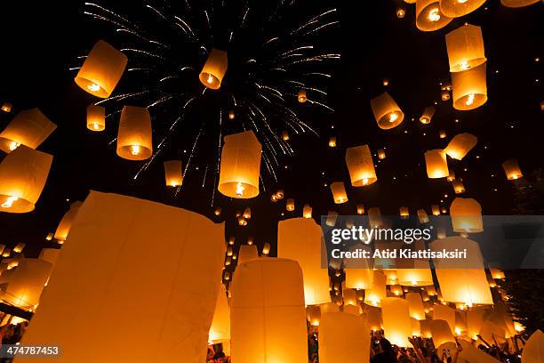 Thousands of Khom Loi are launched into the air during the Yi Peng Festival at Lanna Dhutanka.