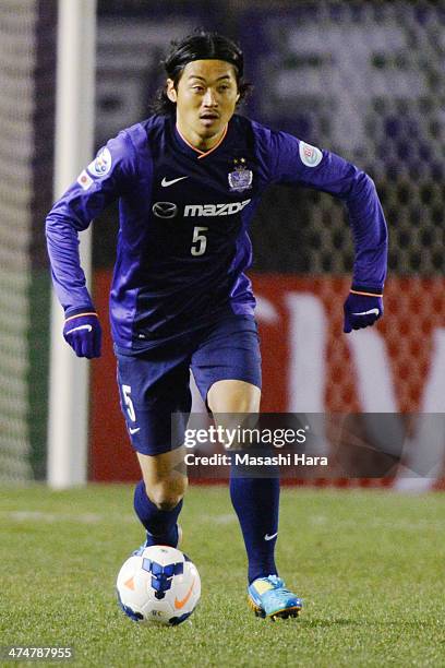 Kazuhiko Chiba of Sanfrecce Hiroshima in action during the AFC Champions League match between Sanfrecce Hiroshima and Beijing Guoan at Hiroshima Big...