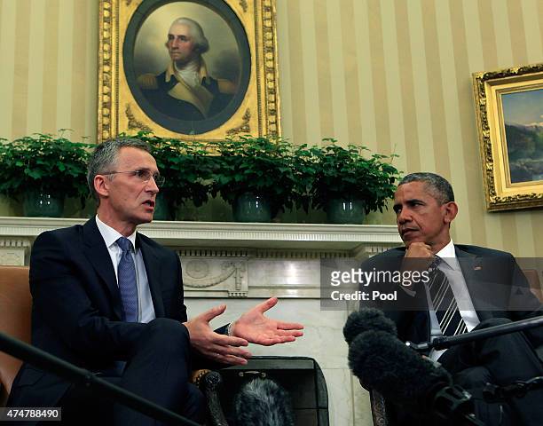 President Barack Obama meets with NATO Secretary-General Jens Stoltenberg in the Oval Office of the White House on May 26,2015 in Washington, DC....