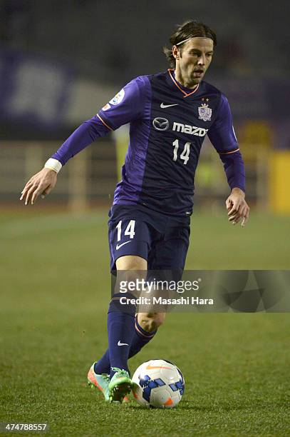 Mikic of Sanfrecce Hiroshima in action during the AFC Champions League match between Sanfrecce Hiroshima and Beijing Guoan at Hiroshima Big Arch on...
