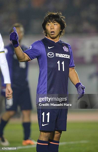 Hisato Sato of Sanfrecce Hiroshima in action during the AFC Champions League match between Sanfrecce Hiroshima and Beijing Guoan at Hiroshima Big...