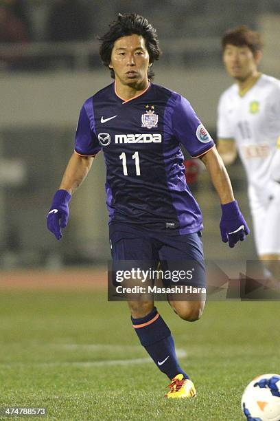Hisato Sato of Sanfrecce Hiroshima in action during the AFC Champions League match between Sanfrecce Hiroshima and Beijing Guoan at Hiroshima Big...