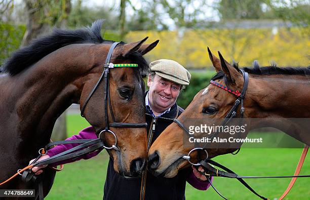 Nicky Henderson with My Tent Or Yours , entered for the Champion Hurdle and Bobs Worth entered for Gold Cup at Seven Barrows Stables on February 25,...