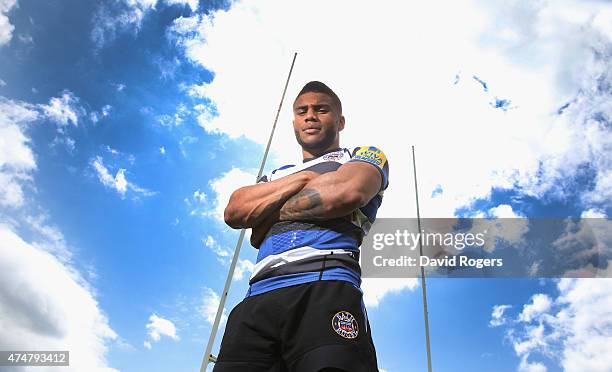 Kyle Eastmond, the Bath centre, poses during the Bath media day held at Farleigh House at on May 26, 2015 in Bath, England.