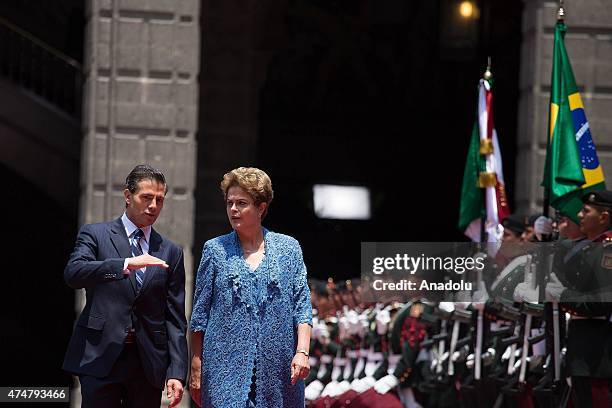 President of Brazil Dilma Rousseff and President of Mexico Enrique Pena Nieto are seen during the official welcome ceremony at National Palace in...