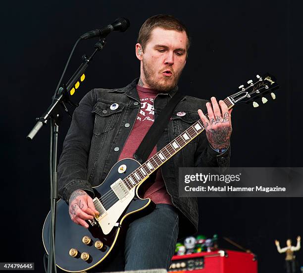 Frontman Brian Fallon of American rock group The Gaslight Anthem performing live on the Main Stage at Download Festival on June 16, 2013.
