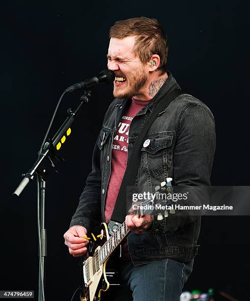 Frontman Brian Fallon of American rock group The Gaslight Anthem performing live on the Main Stage at Download Festival on June 16, 2013.