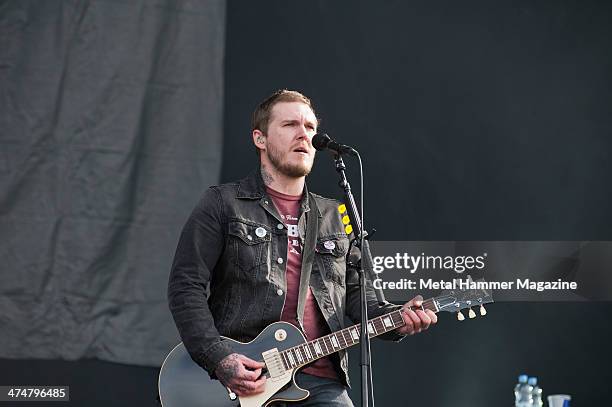 Frontman Brian Fallon of American rock group The Gaslight Anthem performing live on the Main Stage at Download Festival on June 16, 2013.