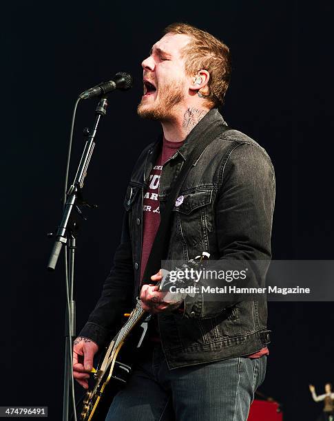 Frontman Brian Fallon of American rock group The Gaslight Anthem performing live on the Main Stage at Download Festival on June 16, 2013.