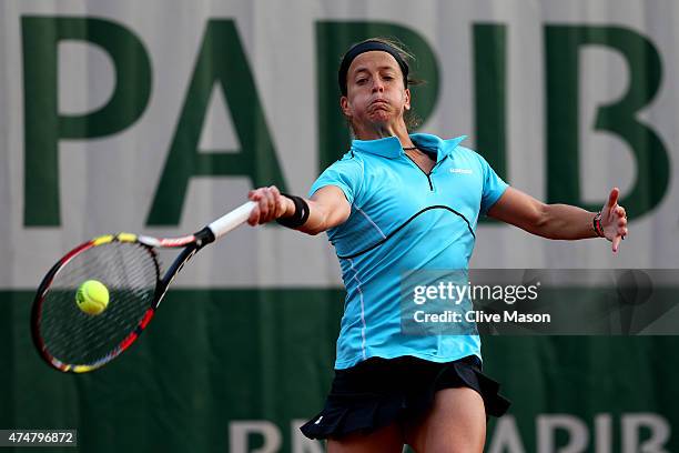 Lourdes Dominguez Lino of Spain returns a shot during her women's singles match against Christina Mchale of the United States on day three of the...