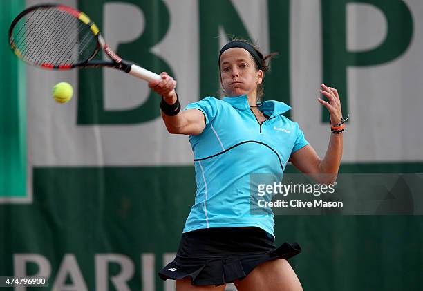 Lourdes Dominguez Lino of Spain returns a shot during her women's singles match against Christina Mchale of the United States on day three of the...