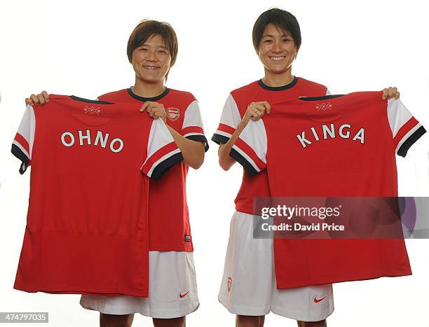 Arsenal Ladies new signings Shinobu Ohno and Yukari Kinga at Arsenal Training Ground at London Colney on February 25, 2014 in St Albans, England.