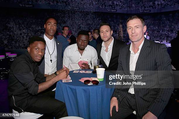 Tinchy Stryder, Simon Webbe, guest, Anthony Costa and Chris Sutton at the inaugural Facebook Football Awards on May 26, 2015 in London, England.