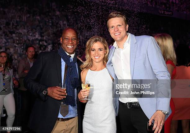 Ian Wright, Rachel Stringer and Jake Humphrey at the inaugural Facebook Football Awards on May 26, 2015 in London, England.