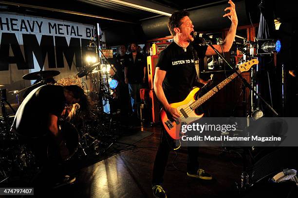 Mike Mushok and Jason Newsted of American heavy metal group Newsted performing live aboard the boat HMS Hammer en route to the 2013 Golden Gods...