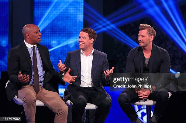 Ian Wright, Michael Owen and Robbie Savage announce the winners of the inaugural Facebook Football Awards on May 26, 2015 in London, England.