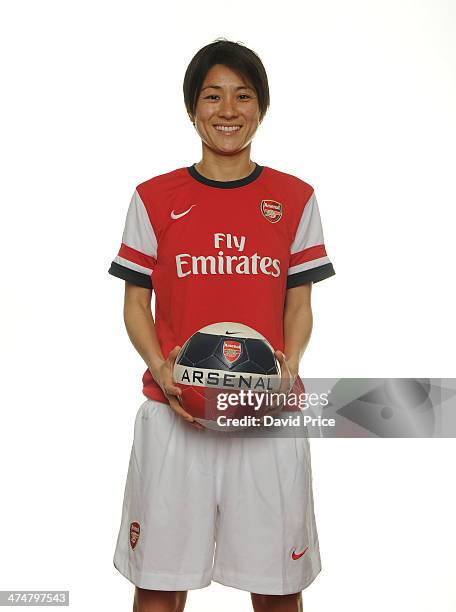 Arsenal Ladies new signings Yukari Kinga at Arsenal Training Ground at London Colney on February 25, 2014 in St Albans, England.