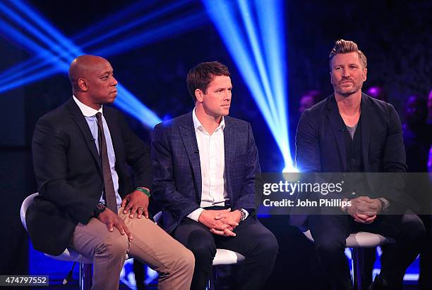 Ian Wright, Michael Owen and Robbie Savage announce the winners of the inaugural Facebook Football Awards on May 26, 2015 in London, England.