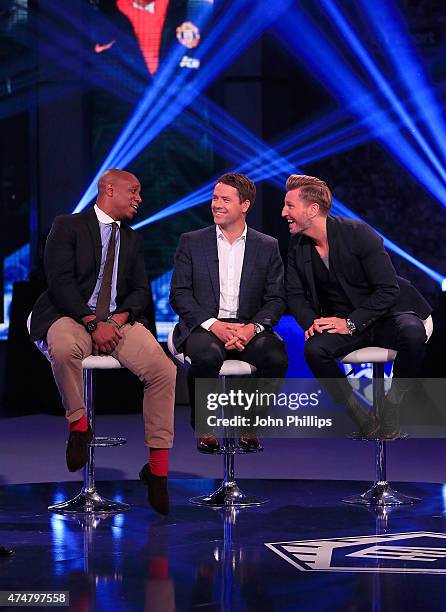 Ian Wright, Michael Owen and Robbie Savage announce the winners of the inaugural Facebook Football Awards on May 26, 2015 in London, England.