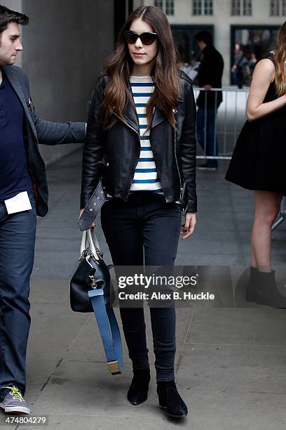 Danielle Haim of the band Haim, sighted leaving Radio 1 on February 25, 2014 in London, England.