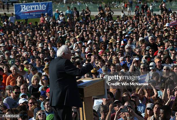 Democratic presidential candidate U.S. Sen. Bernie Sanders delivers remarks while officially announcing his candidacy for the U.S. Presidency during...