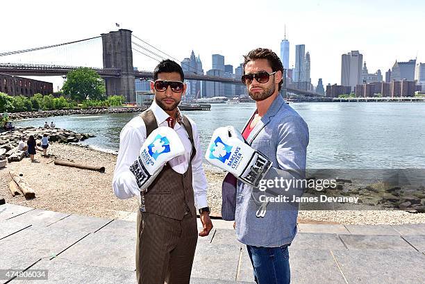 Amir Khan and Chris Algieri promote their May 29th Barclays Center fight at Brooklyn's Main Street Park on May 26, 2015 in New York City.