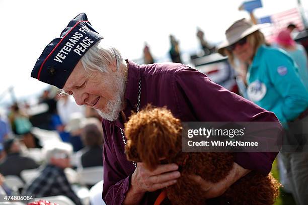 Supporters of U.S. Sen. Bernie Sanders gather to watch him officially announce his candidacy for the U.S. Presidency during an event at Waterfront...