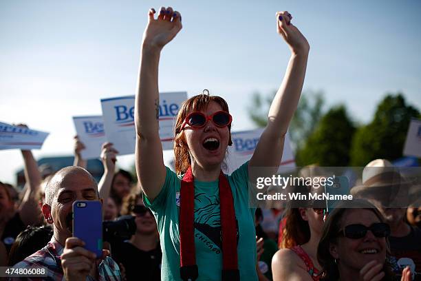Supporters of U.S. Sen. Bernie Sanders cheer as he officially announces his candidacy for the U.S. Presidency during an event at Waterfront Park May...