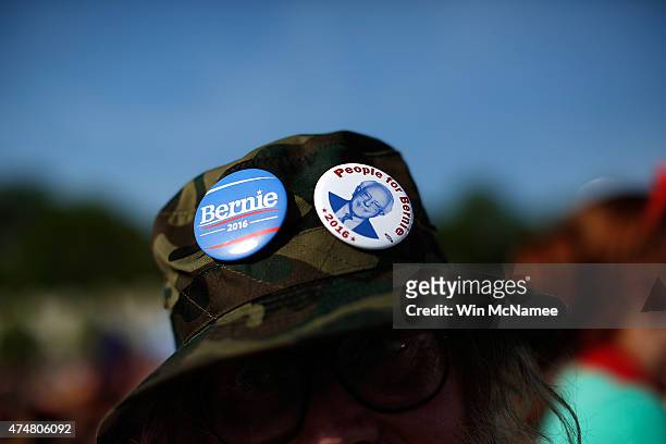 Supporters of U.S. Sen. Bernie Sanders listen as he officially announces his candidacy for the U.S. Presidency during an event at Waterfront Park May...