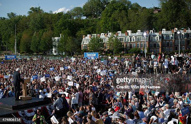 Sen. Bernie Sanders delivers remarks while officially announcing his candidacy for the U.S. Presidency during an event at Waterfront Park May 26,...