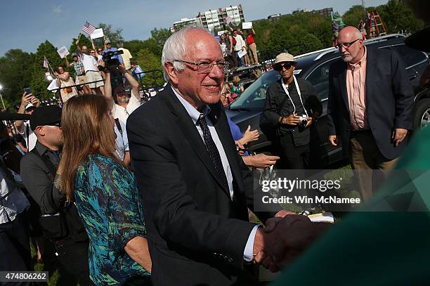 Sen. Bernie Sanders greets supporters after officially announcing his candidacy for the U.S. Presidency during an event at Waterfront Park May 26,...
