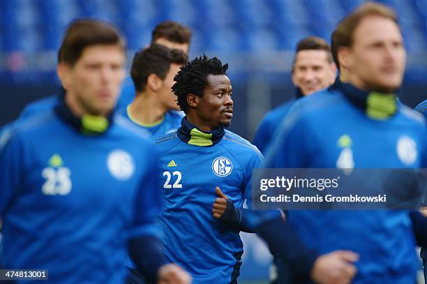 Anthony Annan of FC Schalke 04 during a training session ahead of the Champions League match between FC Schalke 04 and Real Madrid at Veltins-Arena...