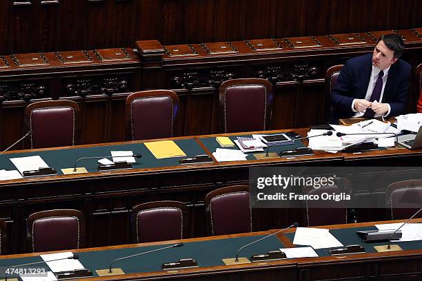 Italian Prime Minister Matteo Renzi attends a debate ahead of a confidence vote on his coalition government at the Italian Chamber Of Deputies at...