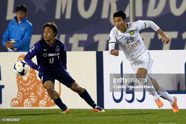 Shao Jiayi of Beijing Guoan in action during the AFC Champions League match between Sanfrecce Hiroshima and Beijing Guoan at Hiroshima Big Arch on...