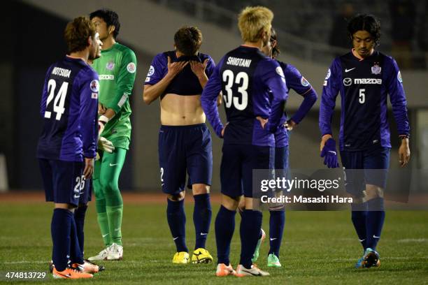 Sanfrecce Hiroshima players after the AFC Champions League match between Sanfrecce Hiroshima and Beijing Guoan at Hiroshima Big Arch on February 25,...