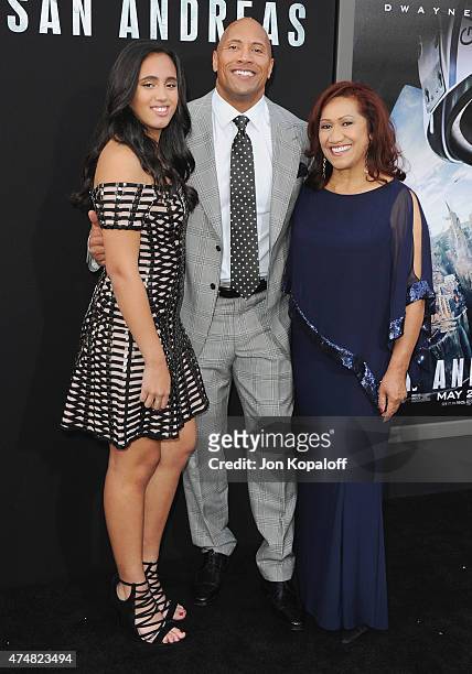 Actor The Rock, daughter Alexandra Johnson and mom Ata Johnson arrive at the Premiere Of Warner Bros. Pictures' "San Andreas" at TCL Chinese Theatre...