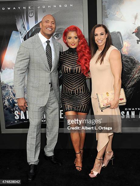 Actor Dwayne Johnson, model/TV personality Eva Marie and Dany Garcia arrive for the Premiere Of Warner Bros. Pictures' "San Andreas" held at TCL...