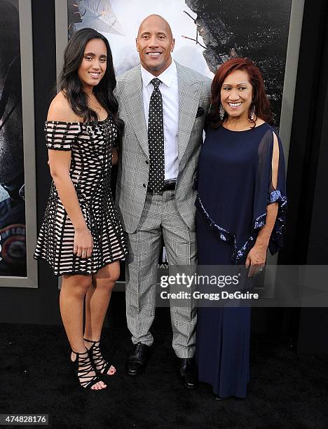 Actor Dwayne Johnson , daughter Simone Alexandra Johnson , and mom Ata Johnson arrive at the Los Angeles premiere of "San Andreas" at TCL Chinese...