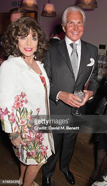 Dame Joan Collins and George Hamilton attend an after party celebrating the VIP Gala Preview of "The Elephant Man" at The Haymarket Hotel on May 26,...