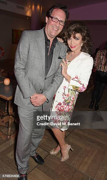 Percy Gibson and Dame Joan Collins attend an after party celebrating the VIP Gala Preview of "The Elephant Man" at The Haymarket Hotel on May 26,...