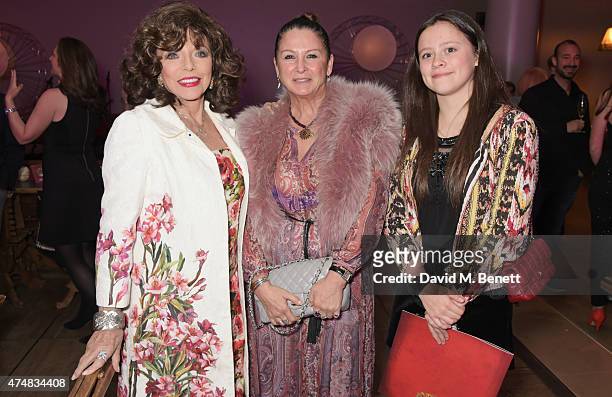 Dame Joan Collins, Fran Cutler and daughter Mercy attend an after party celebrating the VIP Gala Preview of "The Elephant Man" at The Haymarket Hotel...
