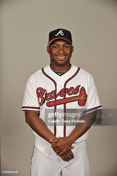 Jose Constanza of the Atlanta Braves poses during Photo Day on Monday, February 24, 2014 at Champion Stadium in Lake Buena Vista, Florida.